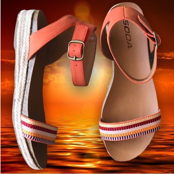 NEW Soda Tacoma Orange Espadrille Flatform Sandal - Picture 6 of 9